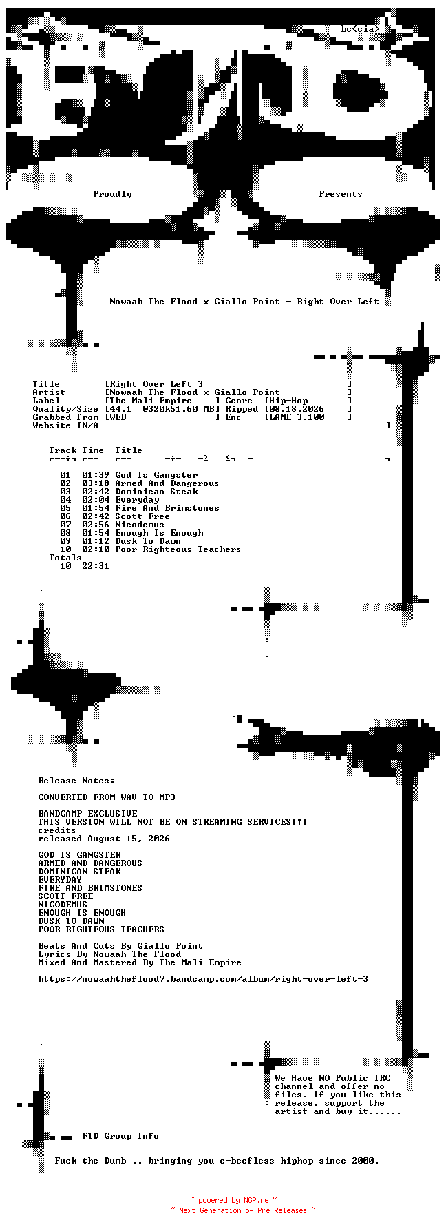 NFO for the release Nowaah_The_Flood_x_Giallo_Point-Right_Over_Left_3-WEB-2026-FTD by FTD