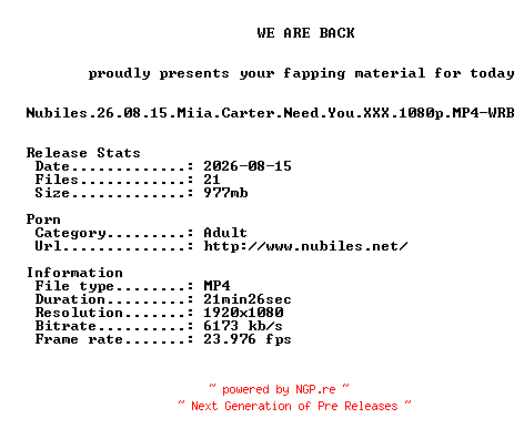 NFO for the release Nubiles.26.08.15.Miia.Carter.Need.You.XXX.1080p.MP4-WRB by WRB