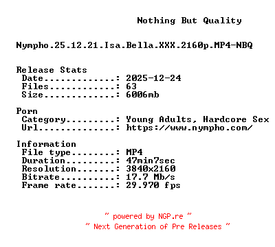 NFO for the release Nympho.25.12.21.Isa.Bella.XXX.2160p.MP4-NBQ by NBQ