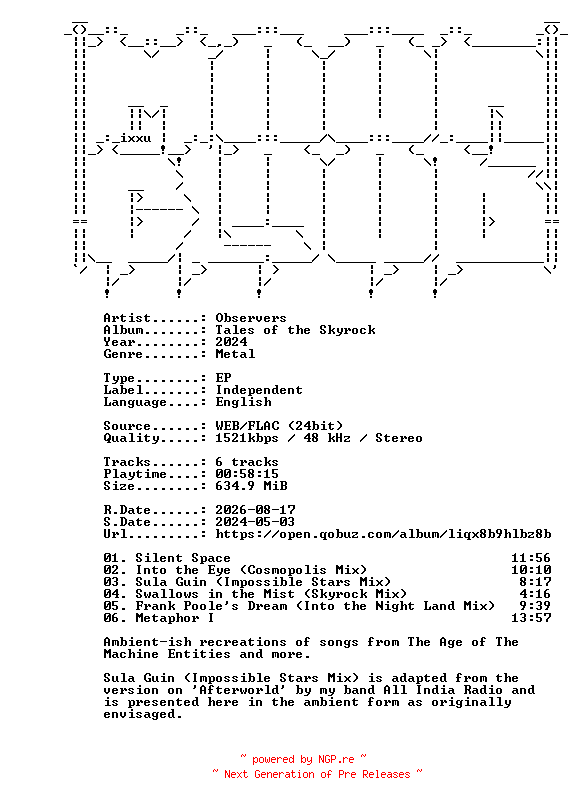 NFO for the release Observers-Tales_of_the_Skyrock-EP-24BIT-WEB-FLAC-2024-MOONBLOOD by MOONBLOOD