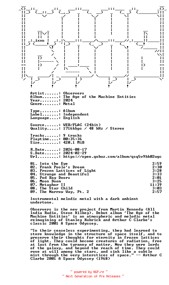 NFO for the release Observers-The_Age_of_the_Machine_Entities-24BIT-WEB-FLAC-2024-MOONBLOOD by MOONBLOOD