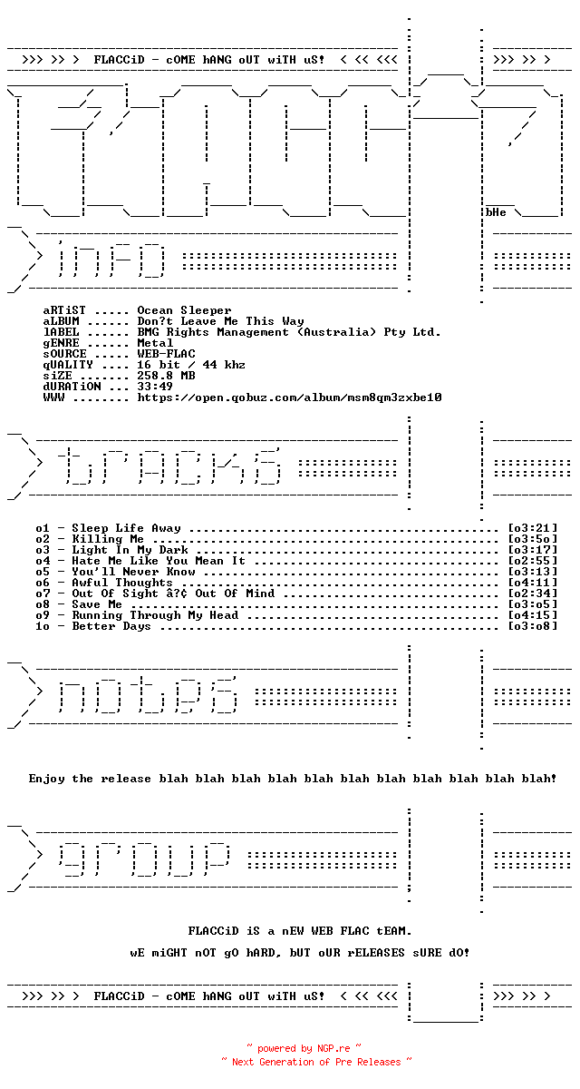 NFO for the release Ocean_Sleeper-Dont_Leave_Me_This_Way-16BIT-WEB-FLAC-2019-FLACCiD by FLACCiD