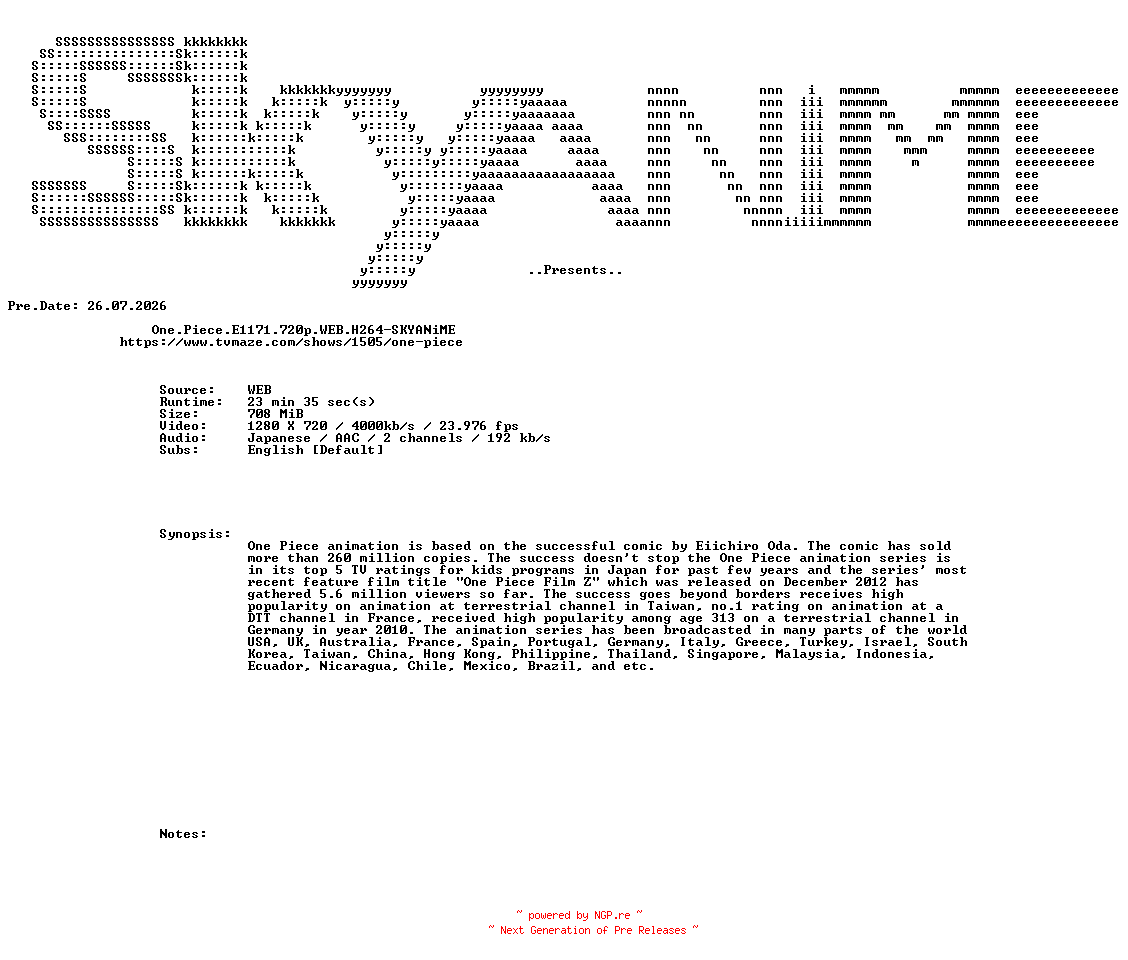 NFO for the release One.Piece.E1171.720p.WEB.H264-SKYANiME by SKYANiME