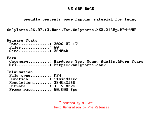 NFO for the release OnlyTarts.26.07.13.Boni.For.Onlytarts.XXX.2160p.MP4-WRB by WRB