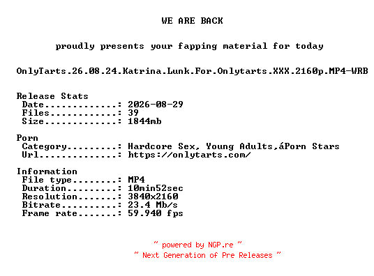 NFO for the release OnlyTarts.26.08.24.Katrina.Lunk.For.Onlytarts.XXX.2160p.MP4-WRB by WRB