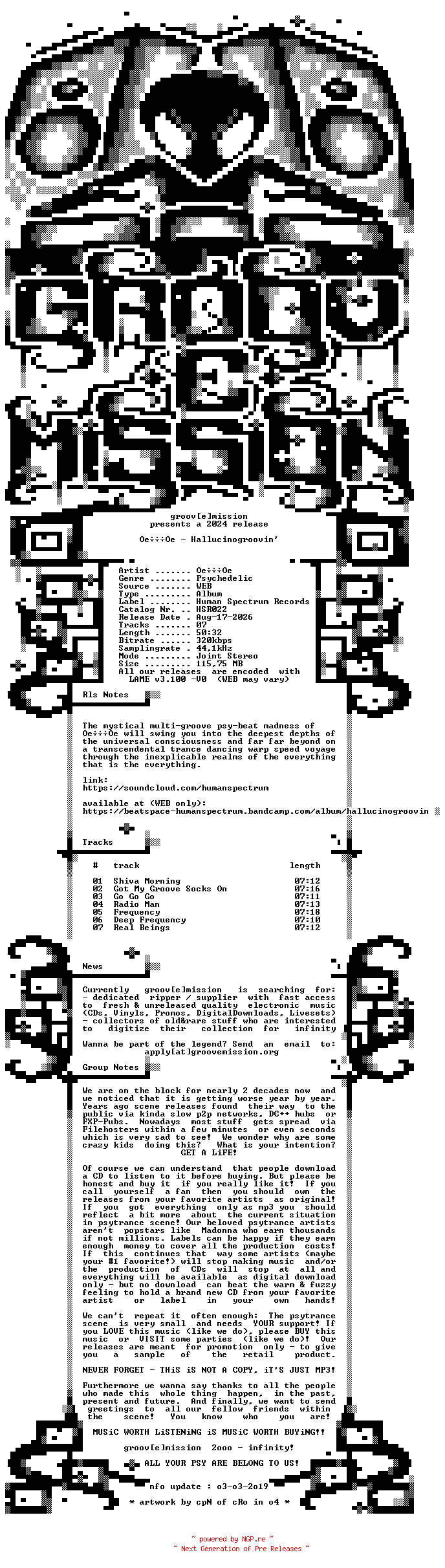 NFO for the release OoooO_-_Hallucinogroovin-(HSR022)-WEB-2024-gEm by gEm