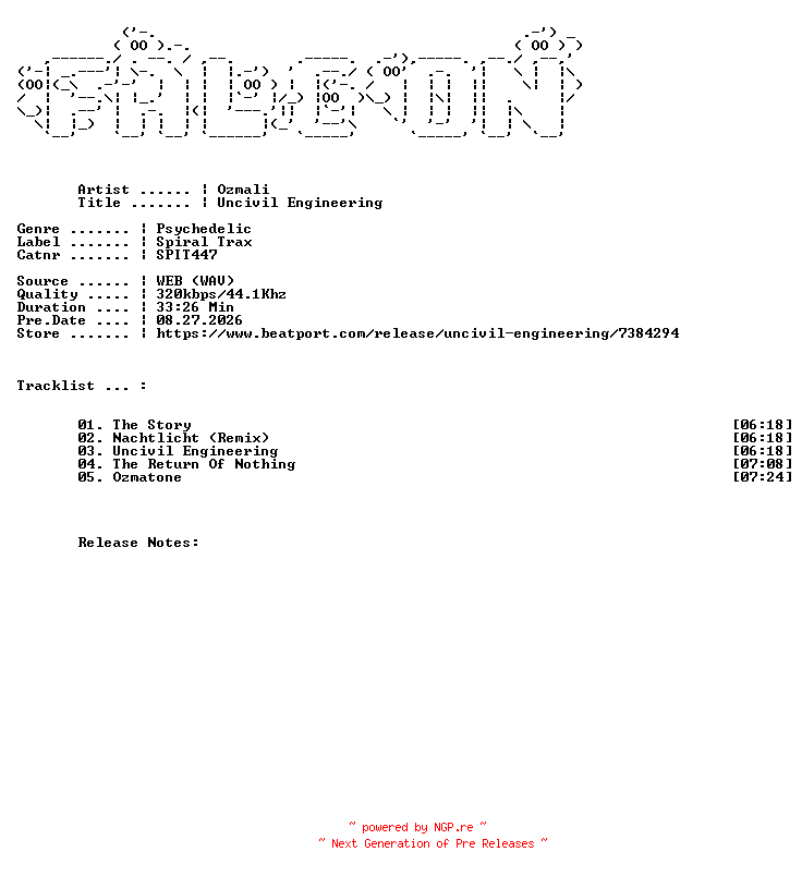 NFO for the release Ozmali-Uncivil_Engineering-(SPIT447)-WEB-2026-FALCON by FALCON