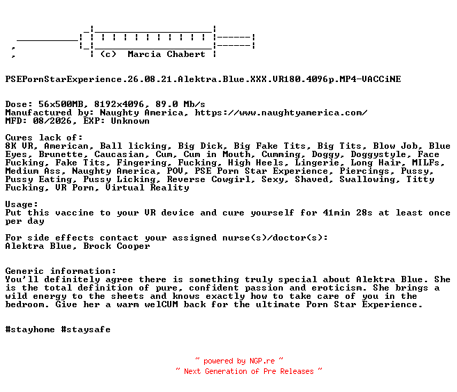 NFO for the release PSEPornStarExperience.26.08.21.Alektra.Blue.XXX.VR180.4096p.MP4-VACCiNE by VACCiNE