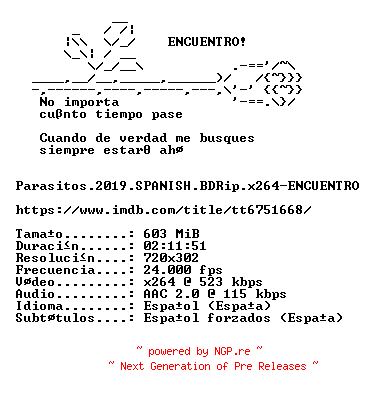 NFO for the release Parasitos.2019.SPANISH.BDRip.x264-ENCUENTRO by ENCUENTRO