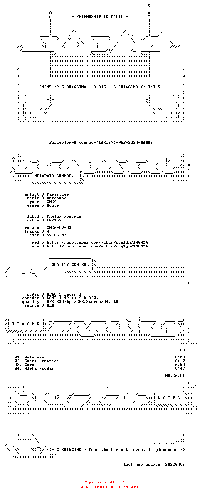 NFO for the release Parissior-Antennae-(LAX157)-WEB-2024-BABAS by BABAS