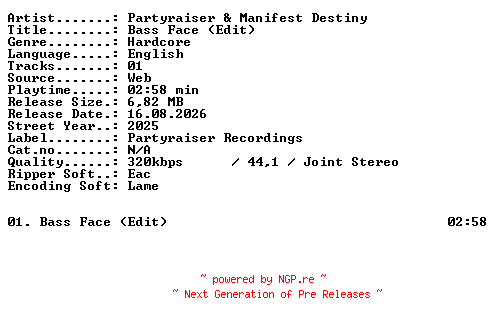 NFO for the release Partyraiser_and_Manifest_Destiny-Bass_Face_(Edit)-SINGLE-WEB-2025-XTC_iNT by XTC_iNT
