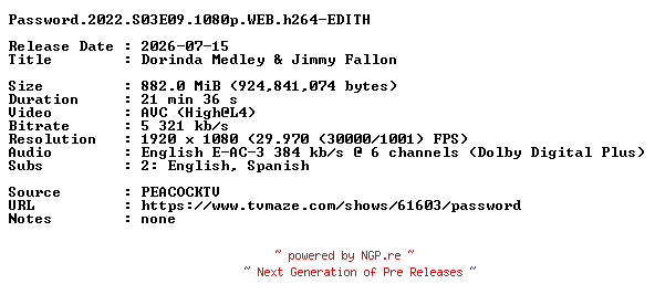 NFO for the release Password.2022.S03E09.1080p.WEB.h264-EDITH by EDITH