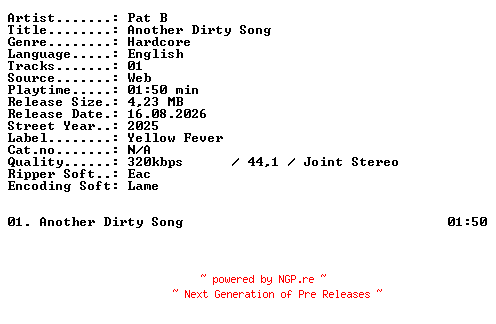 NFO for the release Pat_B-Another_Dirty_Song-SINGLE-WEB-2025-XTC_iNT by XTC_iNT