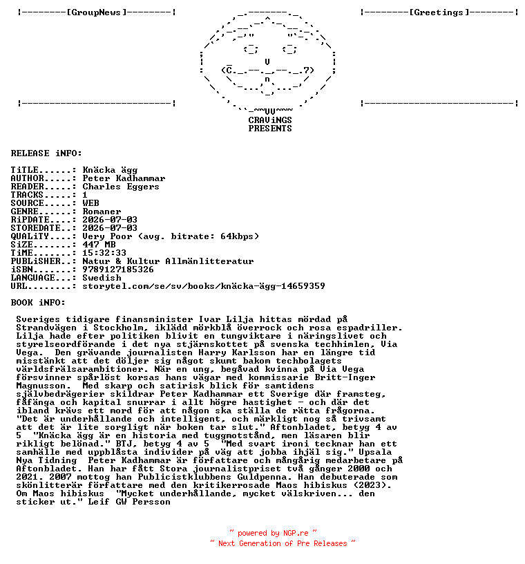 NFO for the release Peter_Kadhammar_-_Knaecka_Aegg-AUDiOBOOK-WEB-SE-2026-CRAViNGS_iNT by CRAViNGS_iNT