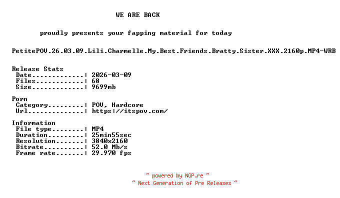 NFO for the release PetitePOV.26.03.09.Lili.Charmelle.My.Best.Friends.Bratty.Sister.XXX.2160p.MP4-WRB by WRB
