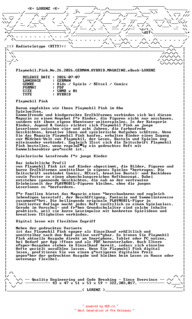 NFO for the release Playmobil.Pink.No.26.2026.GERMAN.HYBRID.MAGAZINE.eBook-LORENZ by LORENZ