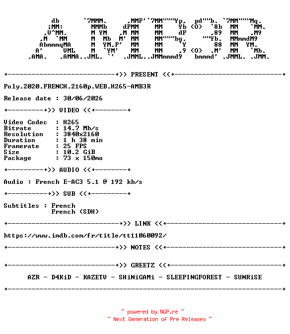 NFO for the release Poly.2020.FRENCH.2160p.WEB.H265-AMB3R by AMB3R
