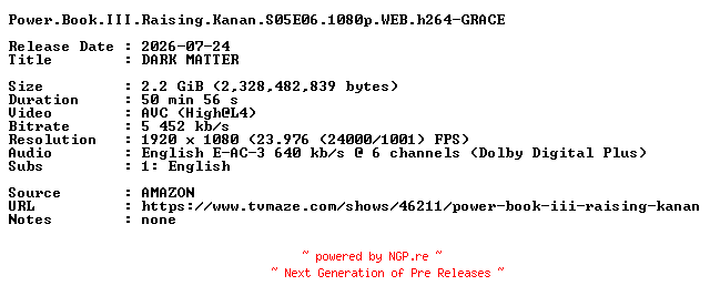 NFO for the release Power.Book.III.Raising.Kanan.S05E06.1080p.WEB.h264-GRACE by GRACE