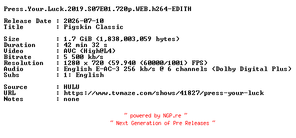 NFO for the release Press.Your.Luck.2019.S07E01.720p.WEB.h264-EDITH by EDITH