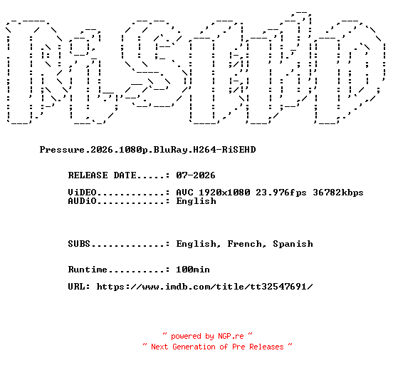 NFO for the release Pressure.2026.1080p.BluRay.H264-RiSEHD by RiSEHD