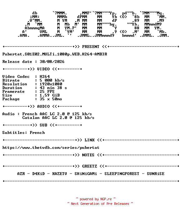 NFO for the release Pubertat.S01E02.MULTi.1080p.WEB.H264-AMB3R by AMB3R