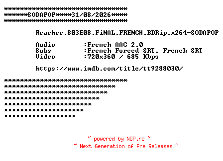 NFO for the release Reacher.S03E08.FiNAL.FRENCH.BDRip.x264-SODAPOP by SODAPOP