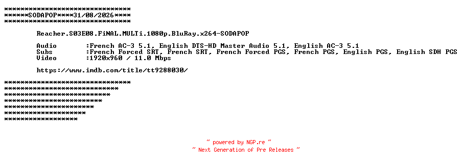 NFO for the release Reacher.S03E08.FiNAL.MULTi.1080p.BluRay.x264-SODAPOP by SODAPOP
