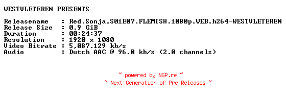 NFO for the release Red.Sonja.S01E07.FLEMISH.1080p.WEB.h264-WESTVLETEREN by WESTVLETEREN