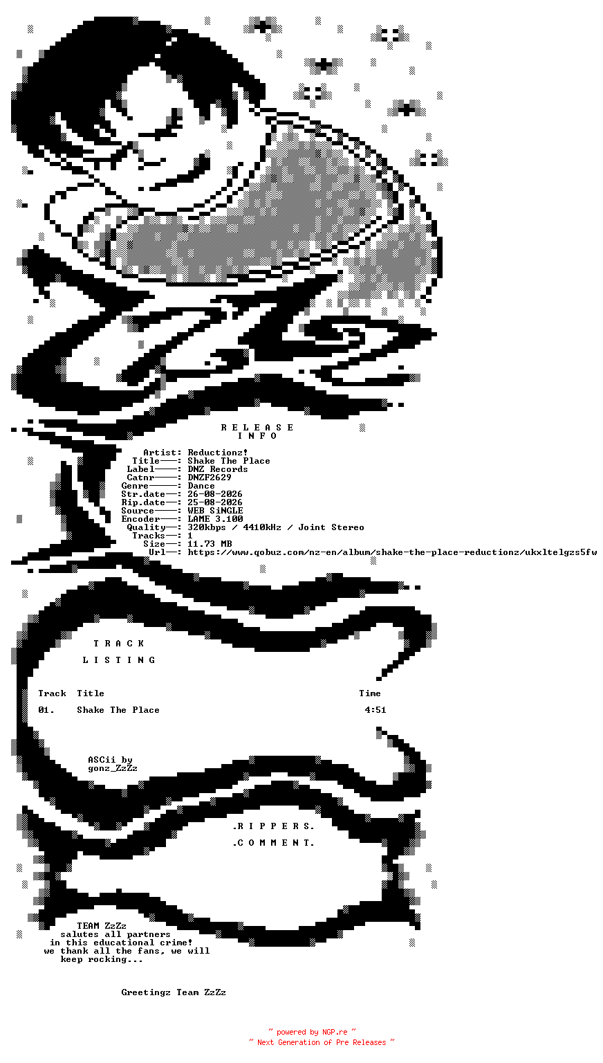 NFO for the release Reductionz_-_Shake_The_Place-(DNZF2629)-SINGLE-WEB-2026-ZzZz by ZzZz