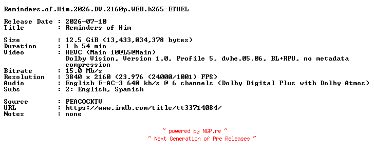 NFO for the release Reminders.of.Him.2026.DV.2160p.WEB.h265-ETHEL by ETHEL