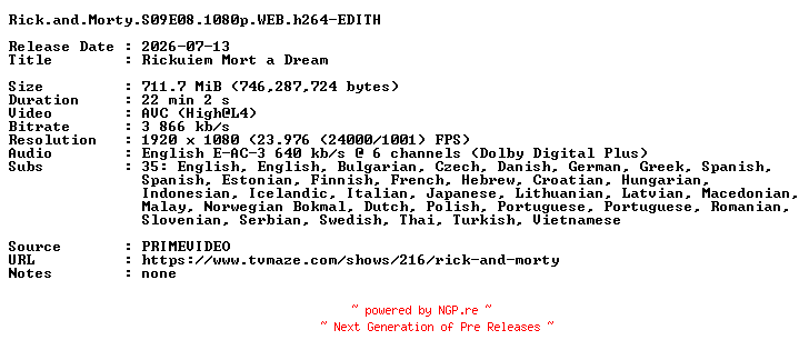 NFO for the release Rick.and.Morty.S09E08.1080p.WEB.h264-EDITH by EDITH