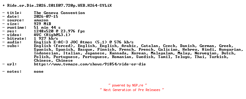 NFO for the release Ride.or.Die.2026.S01E07.720p.WEB.H264-SYLiX by SYLiX