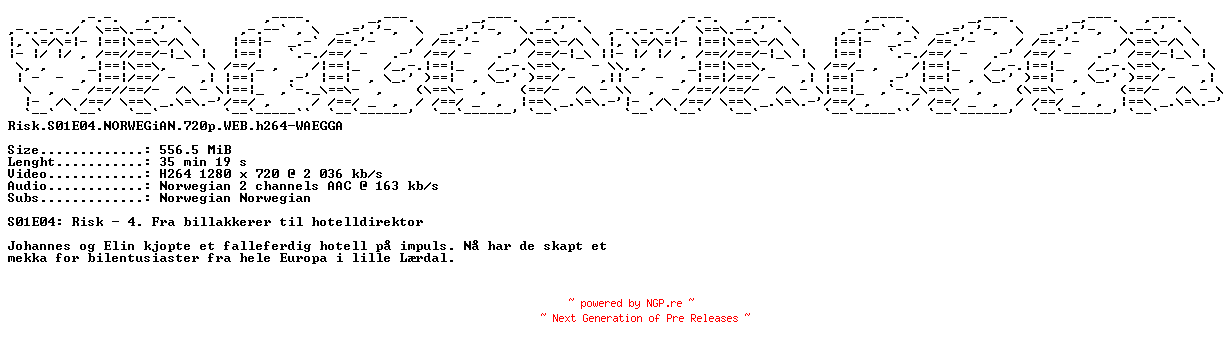 NFO for the release Risk.S01E04.NORWEGiAN.720p.WEB.h264-WAEGGA by WAEGGA