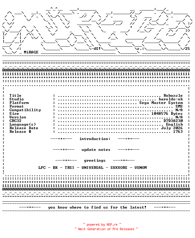 NFO for the release Robozzle_SMS-MiRAGE by MiRAGE