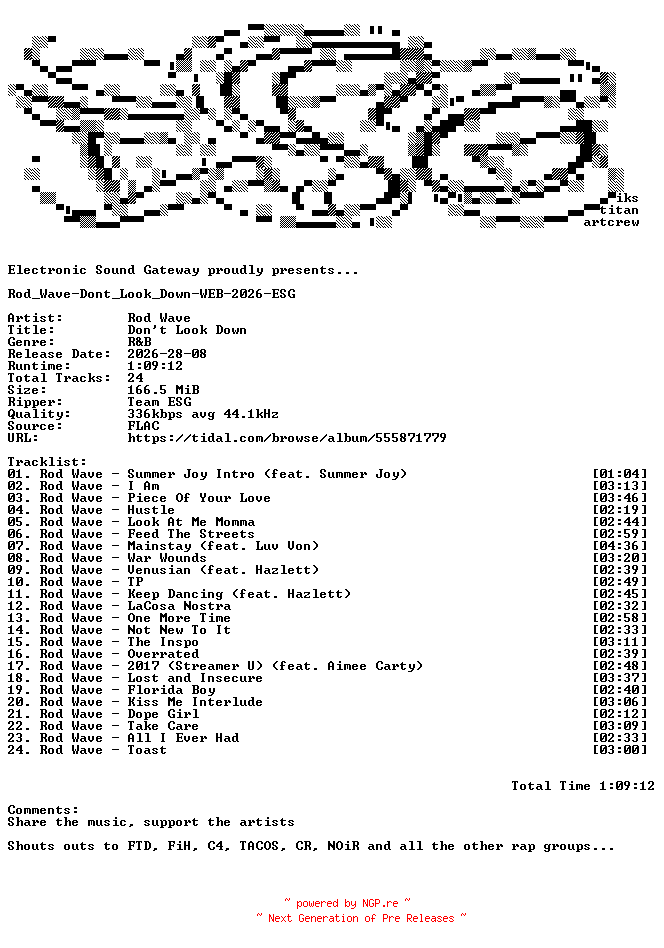 NFO for the release Rod_Wave-Dont_Look_Down-WEB-2026-ESG by ESG