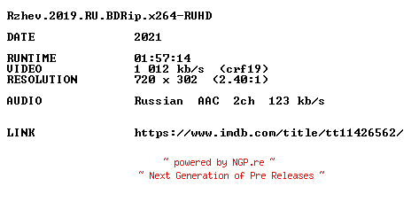 NFO for the release Rzhev.2019.RU.BDRip.x264-RUHD by RUHD