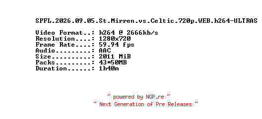 NFO for the release SPFL.2026.09.05.St.Mirren.vs.Celtic.720p.WEB.h264-ULTRAS by ULTRAS