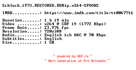 NFO for the release Schlock.1973.RESTORED.BDRip.x264-SPOOKS by SPOOKS
