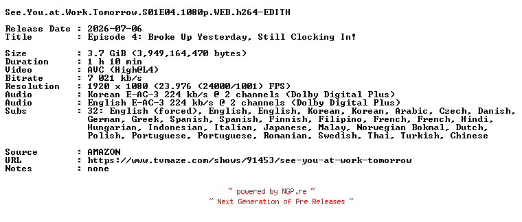 NFO for the release See.You.at.Work.Tomorrow.S01E04.1080p.WEB.h264-EDITH by EDITH