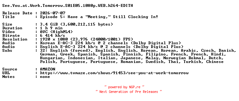 NFO for the release See.You.at.Work.Tomorrow.S01E05.1080p.WEB.h264-EDITH by EDITH