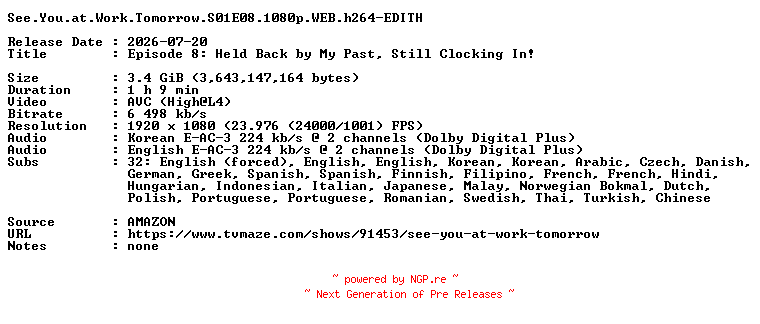 NFO for the release See.You.at.Work.Tomorrow.S01E08.1080p.WEB.h264-EDITH by EDITH