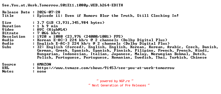 NFO for the release See.You.at.Work.Tomorrow.S01E11.1080p.WEB.h264-EDITH by EDITH