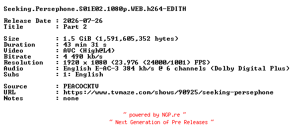 NFO for the release Seeking.Persephone.S01E02.1080p.WEB.h264-EDITH by EDITH