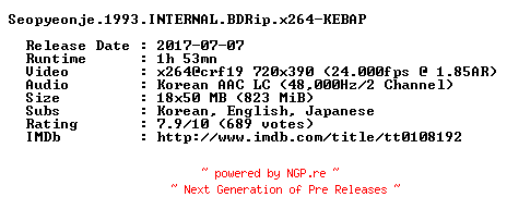 NFO for the release Seopyeonje.1993.INTERNAL.BDRip.x264-KEBAP by KEBAP