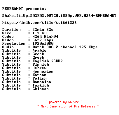 NFO for the release Shake.It.Up.S02E03.DUTCH.1080p.WEB.H264-REMBRANDT by REMBRANDT
