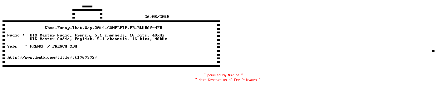 NFO for the release Shes.Funny.That.Way.2014.COMPLETE.FR.BLURAY-4FR by 4FR