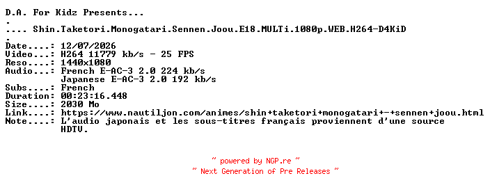 NFO for the release Shin.Taketori.Monogatari.Sennen.Joou.E18.MULTi.1080p.WEB.H264-D4KiD by D4KiD