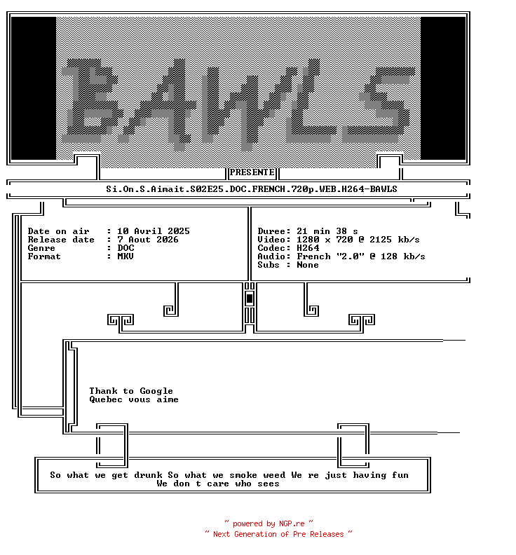 NFO for the release Si.On.S.Aimait.S02E25.DOC.FRENCH.720p.WEB.H264-BAWLS by BAWLS
