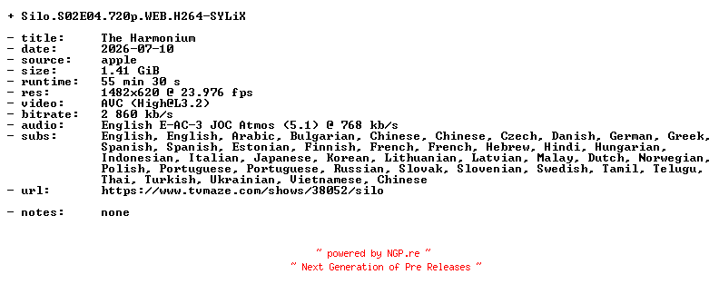NFO for the release Silo.S02E04.720p.WEB.H264-SYLiX by SYLiX