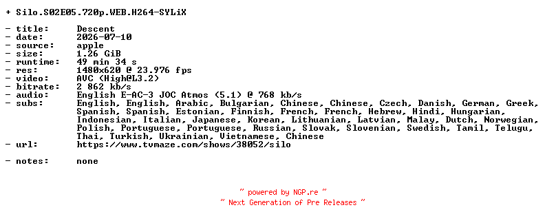 NFO for the release Silo.S02E05.720p.WEB.H264-SYLiX by SYLiX